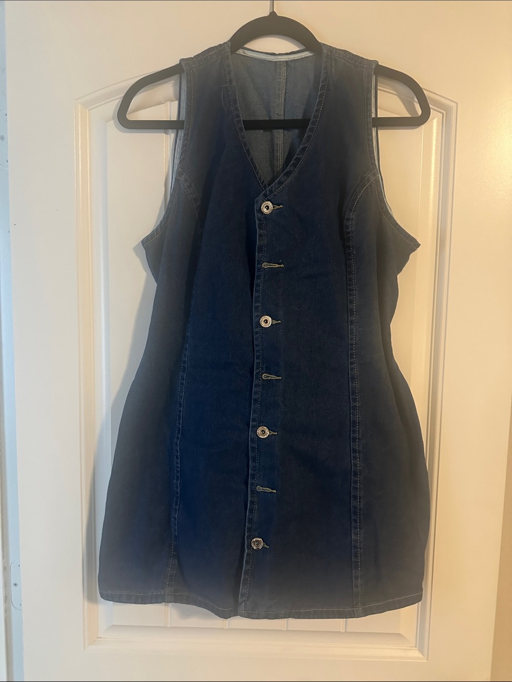 Denim Button-Front Sleeveless Dress - Dark Blue